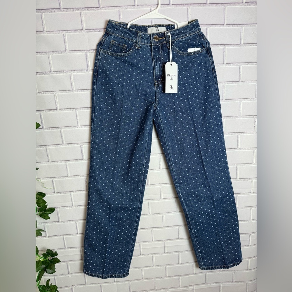 FLYING ANGEL Polka Dot High Waist Straight Leg Jeans/size 1(25)